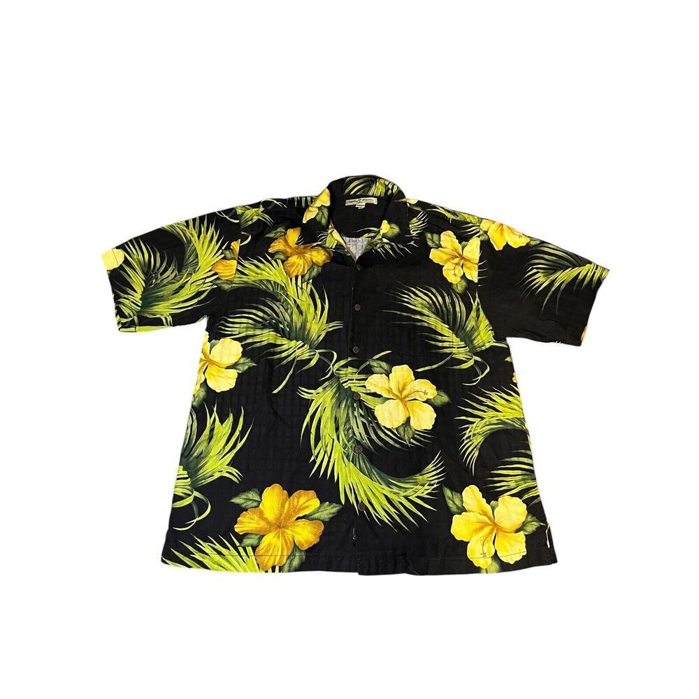 Tommy Bahama Large Tropical Hawaiian 100% Silk Hibiscus Flower Shirt Aloha Light